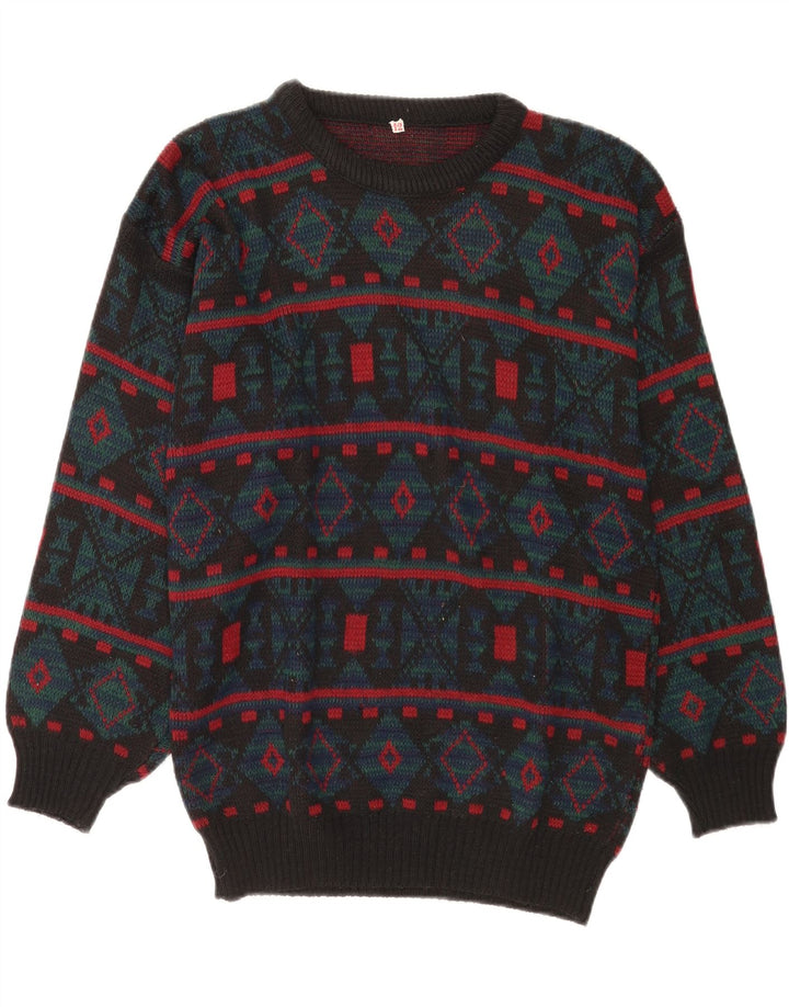 Maglione maglione girocollo da uomo vintage grigio medio geometrico