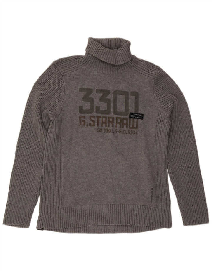 Maglione maglione con collo alto grafico da uomo G-Star XL in cotone grigio