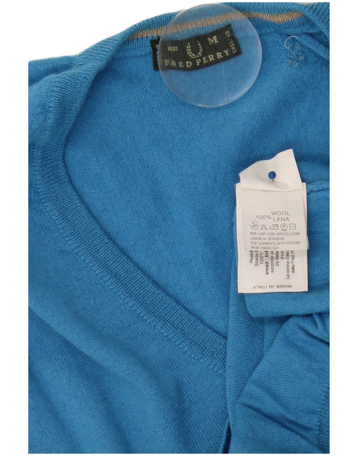Maglione da donna con scollo a V Fred Perry UK 12 Lana blu medio