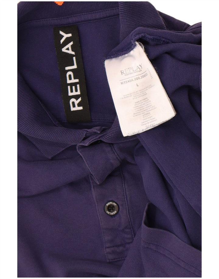 Polo da uomo Replay Large in cotone blu navy