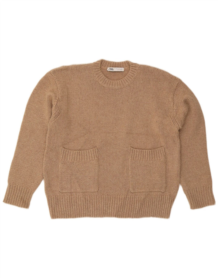 Maglione maglione girocollo oversize da donna Zara UK 10 piccolo poliestere beige