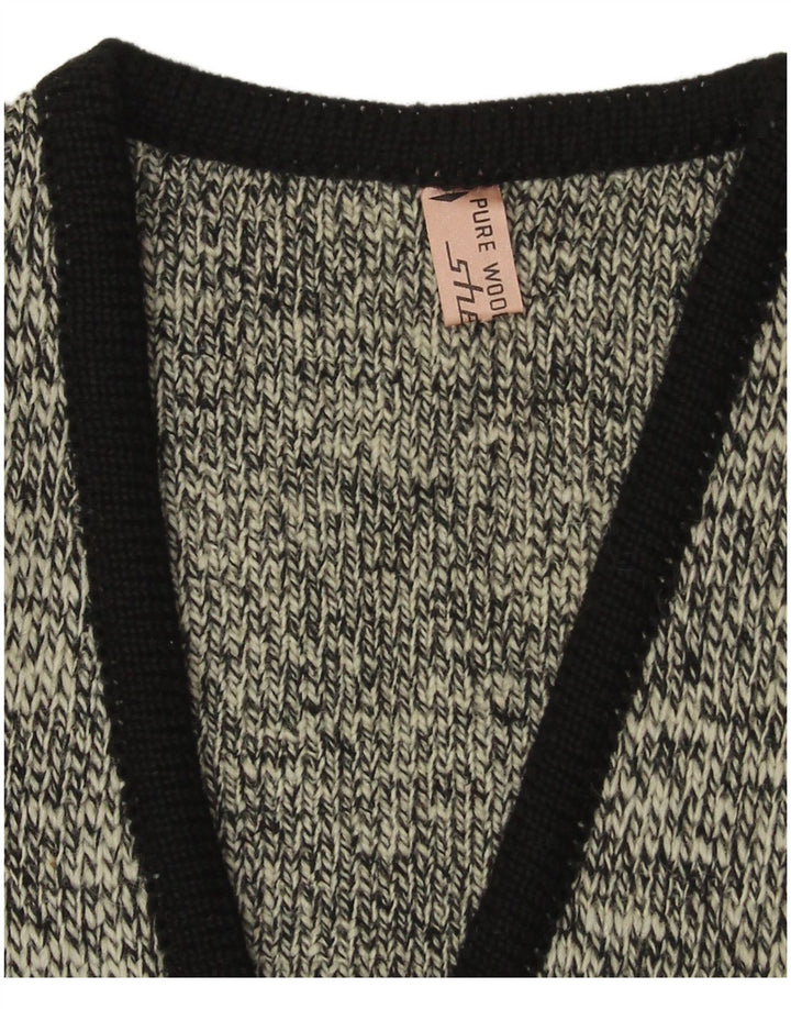 Maglione da uomo con scollo a V Shetland piccolo in lana vergine screziata blu navy