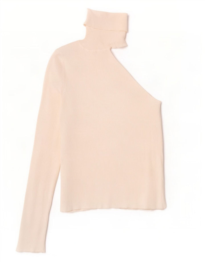 Top corto monospalla a maniche lunghe da donna Zara UK 12 Viscosa bianca media
