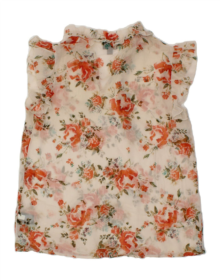 MOSSIMO Womens Sleeveless Blouse Top UK 14 Medium Beige Floral Polyester Vintage Mossimo and Second-Hand Mossimo from Messina Hembry 