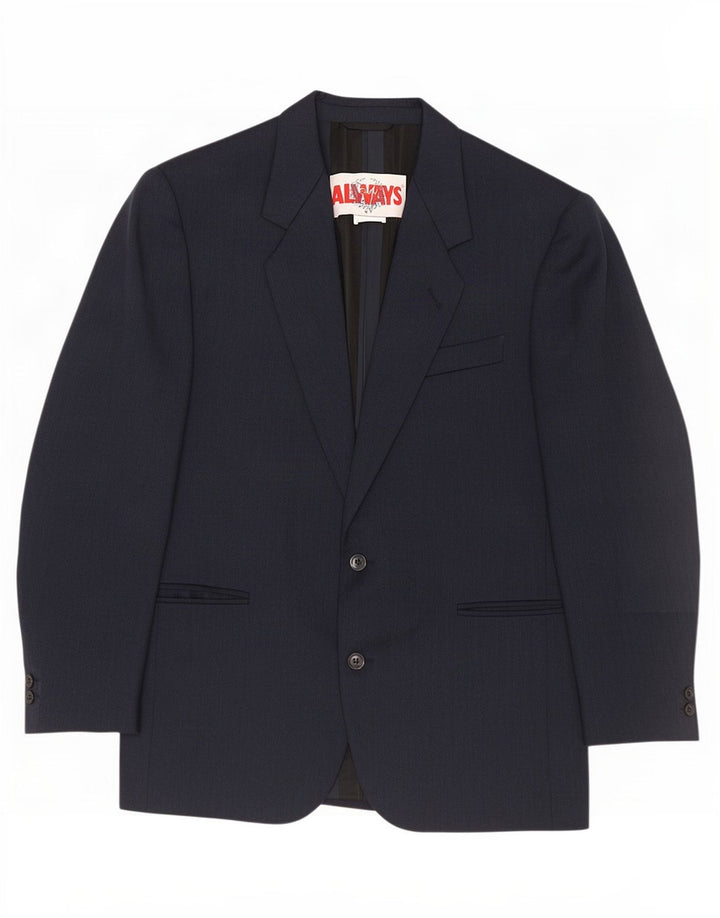 Giacca blazer vintage da uomo a 2 bottoni IT 48 media lana vergine blu navy