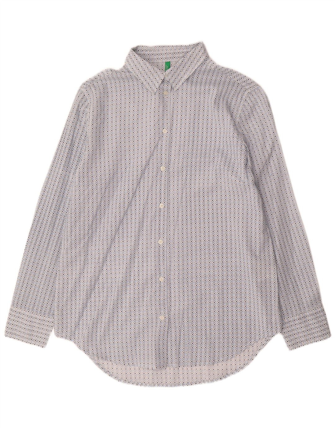 Camicia Benetton Donna Small Blu Geometrica Cotone