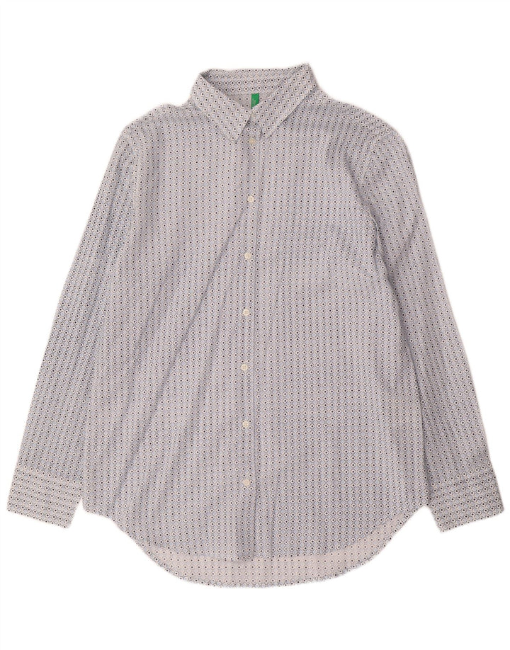Camicia Benetton Donna Small Blu Geometrica Cotone