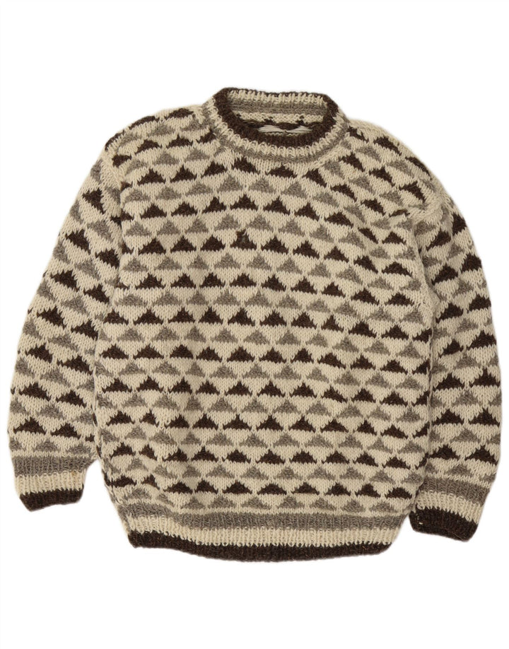 Maglione maglione girocollo da uomo vintage medio bianco sporco geometrico