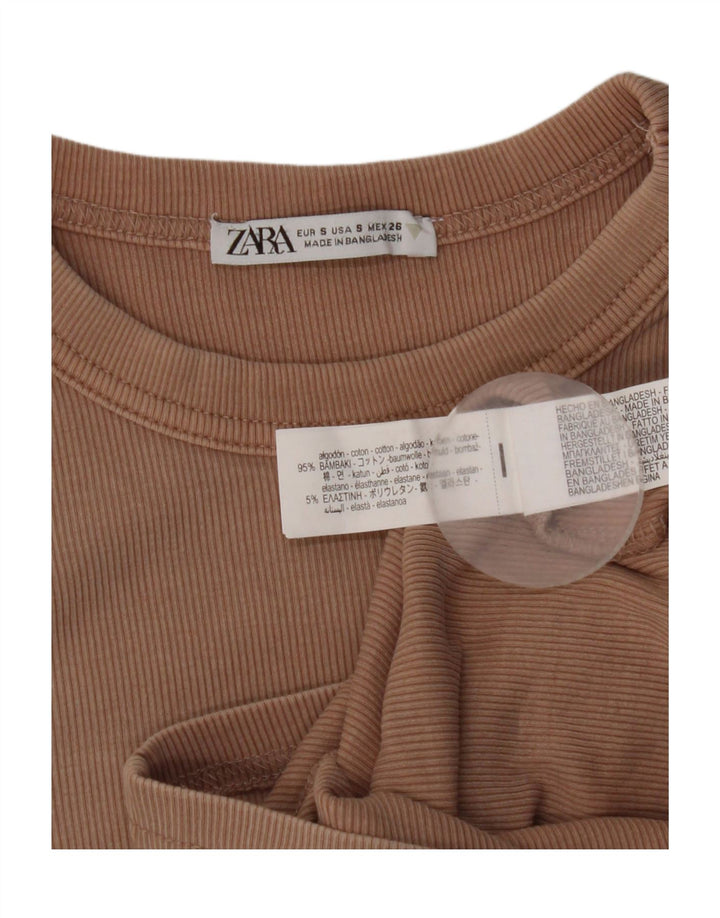 Top Zara da donna a maniche lunghe UK 8 Small in cotone beige