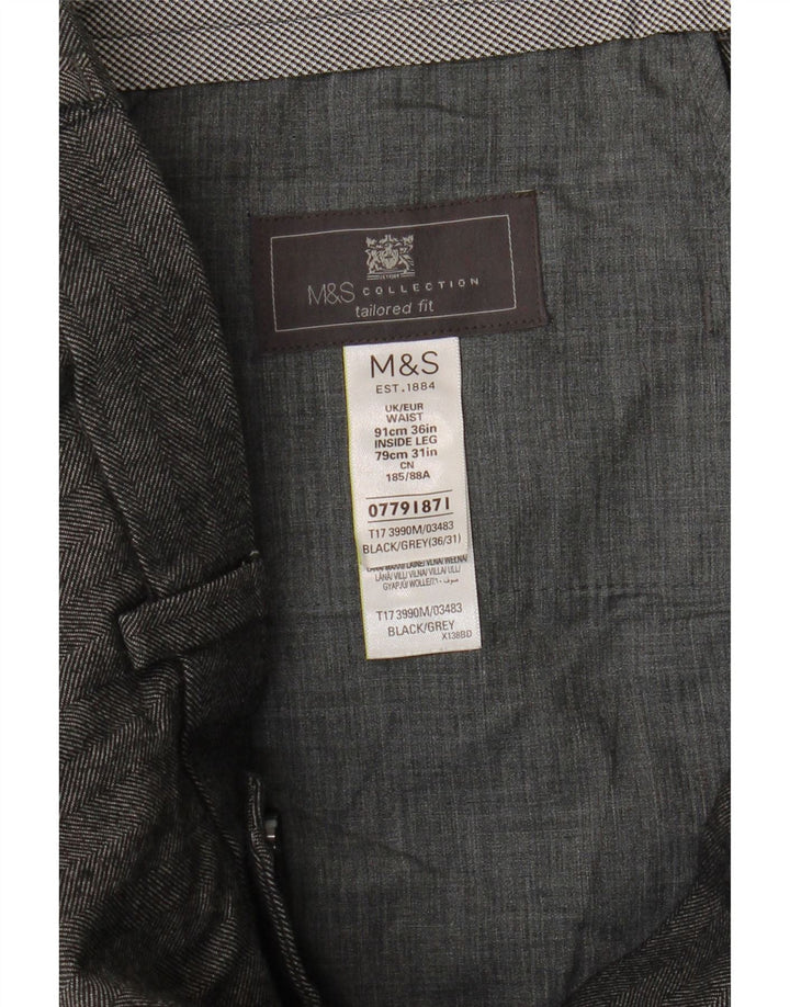 Pantaloni da abito su misura da uomo Marks & Spencer W36 L31 grigio a spina di pesce