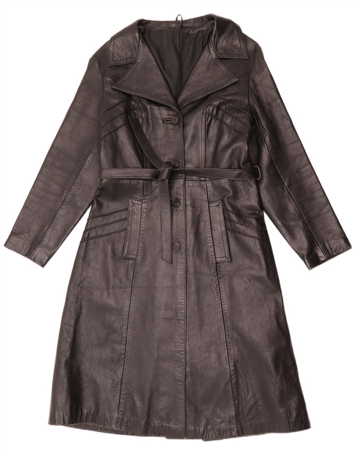 Cappotto in pelle vintage da donna UK 10 piccolo nero