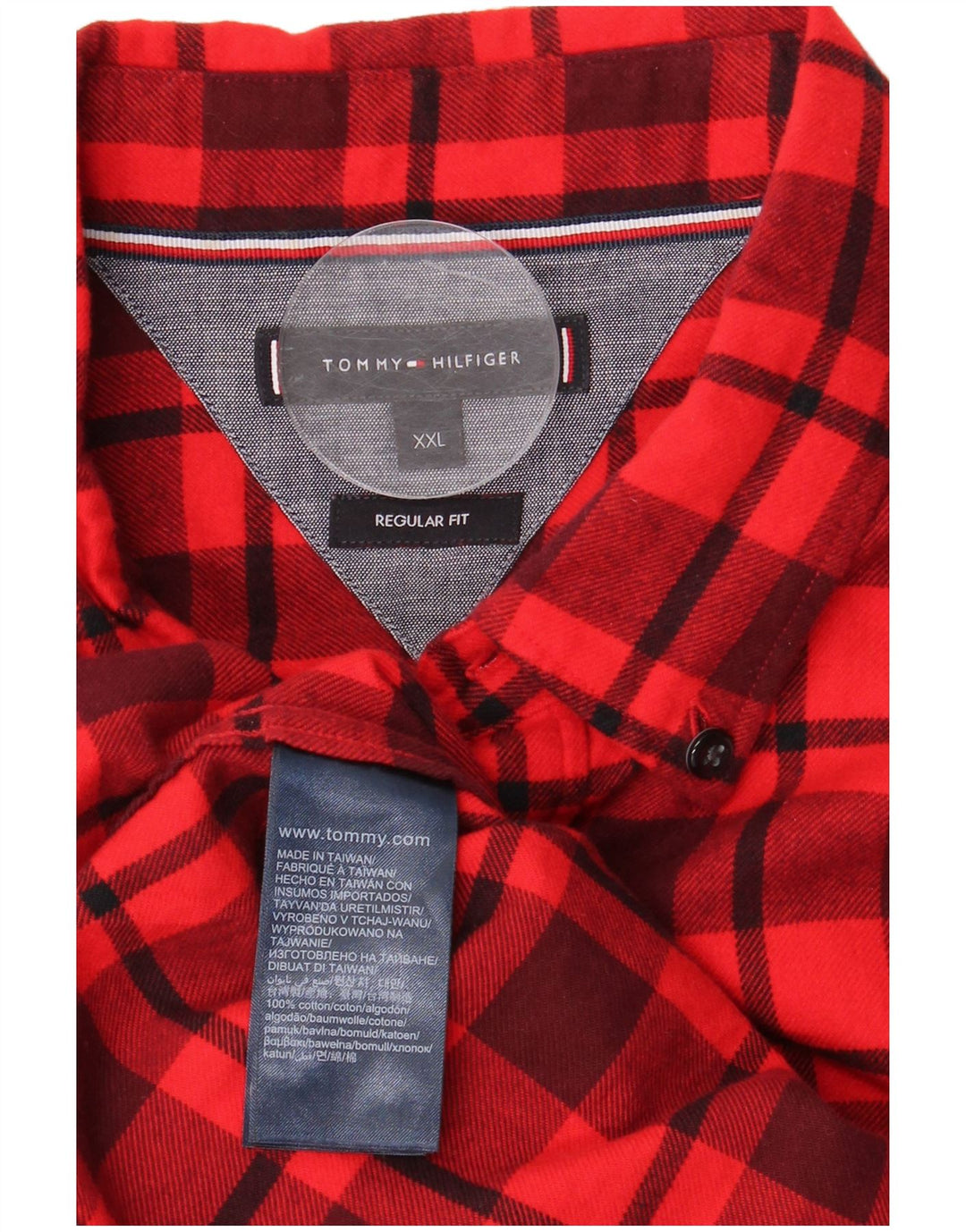 TOMMY HILFIGER Camicia da uomo in flanella vestibilità regolare 2XL Cotone a quadri rosso