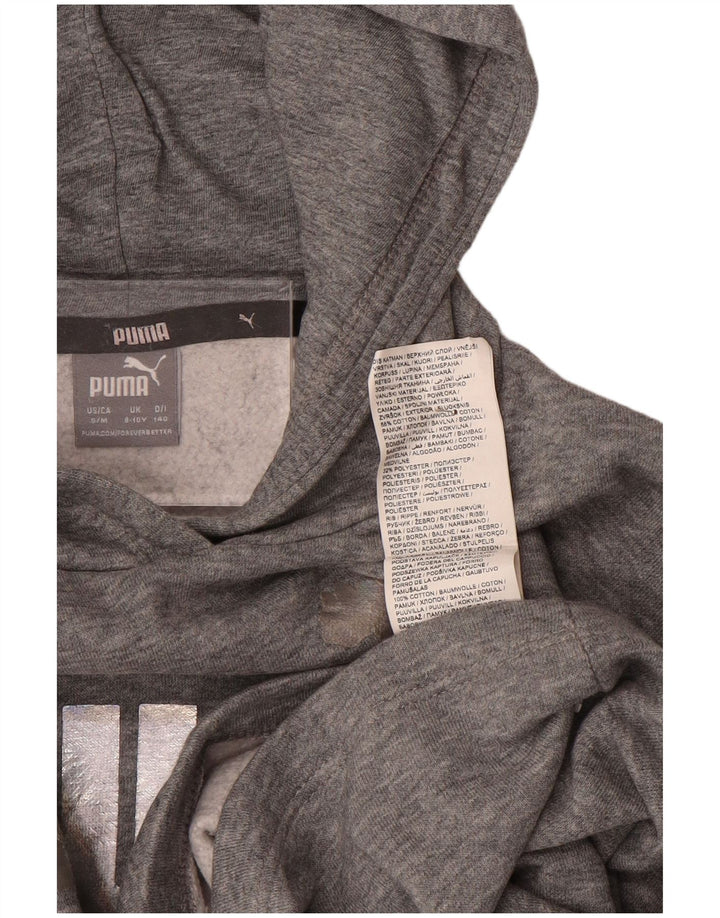 Felpa corta con cappuccio grafica PUMA per ragazze 9-10 anni in cotone grigio