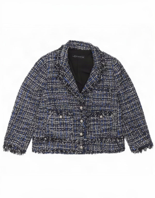 Giacca blazer a 4 bottoni da donna Zara UK 12 blu medio screziato