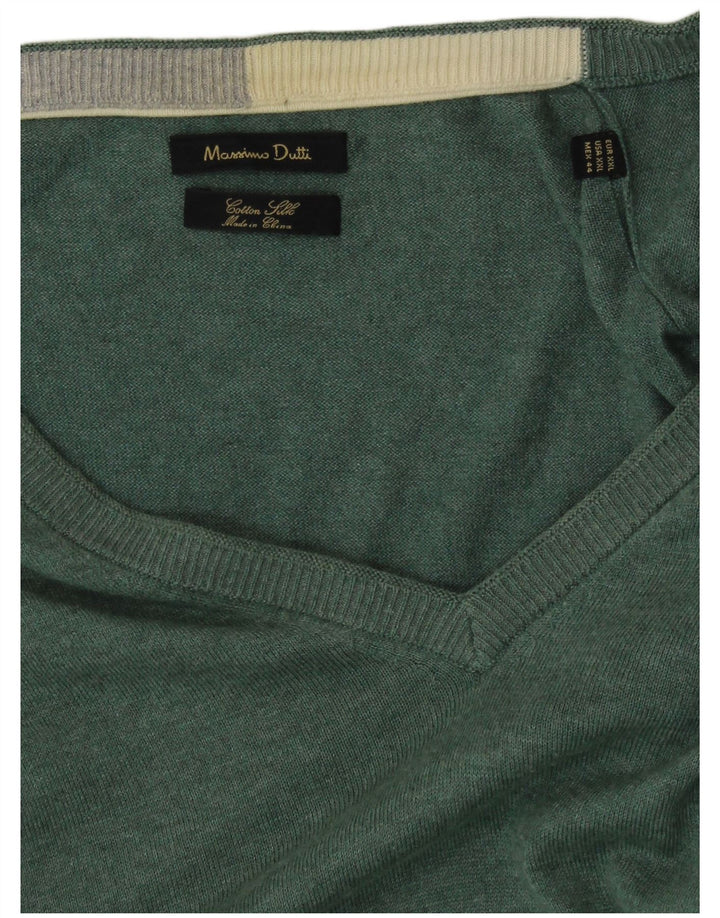 MASSIMO DUTTI Maglione da uomo con scollo a V 2XL cotone verde