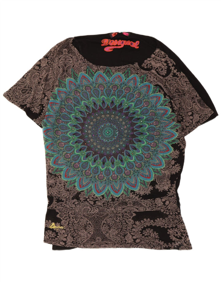 Desigual Tunica Oversize da Donna Top UK 16 Grande Viscosa Floreale Nera