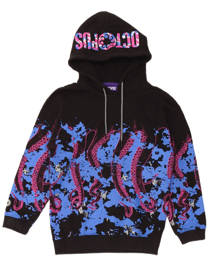 Felpa con cappuccio grafica da uomo OCTOPUS piccola in cotone color block nero