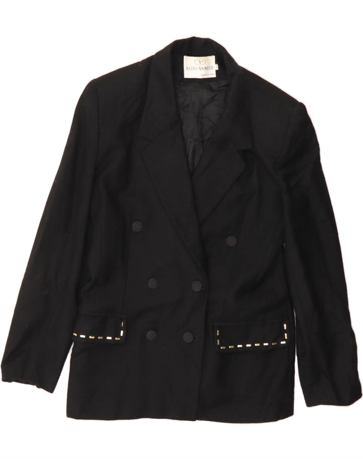 VINTAGE Womens Double Breasted Blazer Jacket IT 48 XL Black Wool Vintage Vintage and Second-Hand Vintage from Messina Hembry 