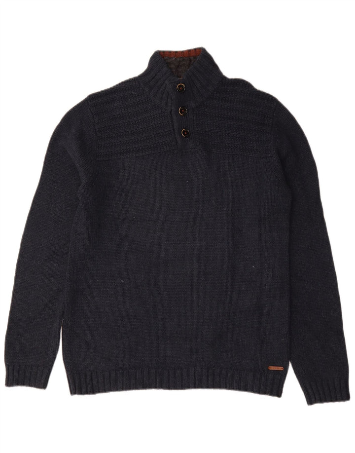 Ted Baker Maglione da uomo con collo a bottoni taglia 3 cotone medio blu navy