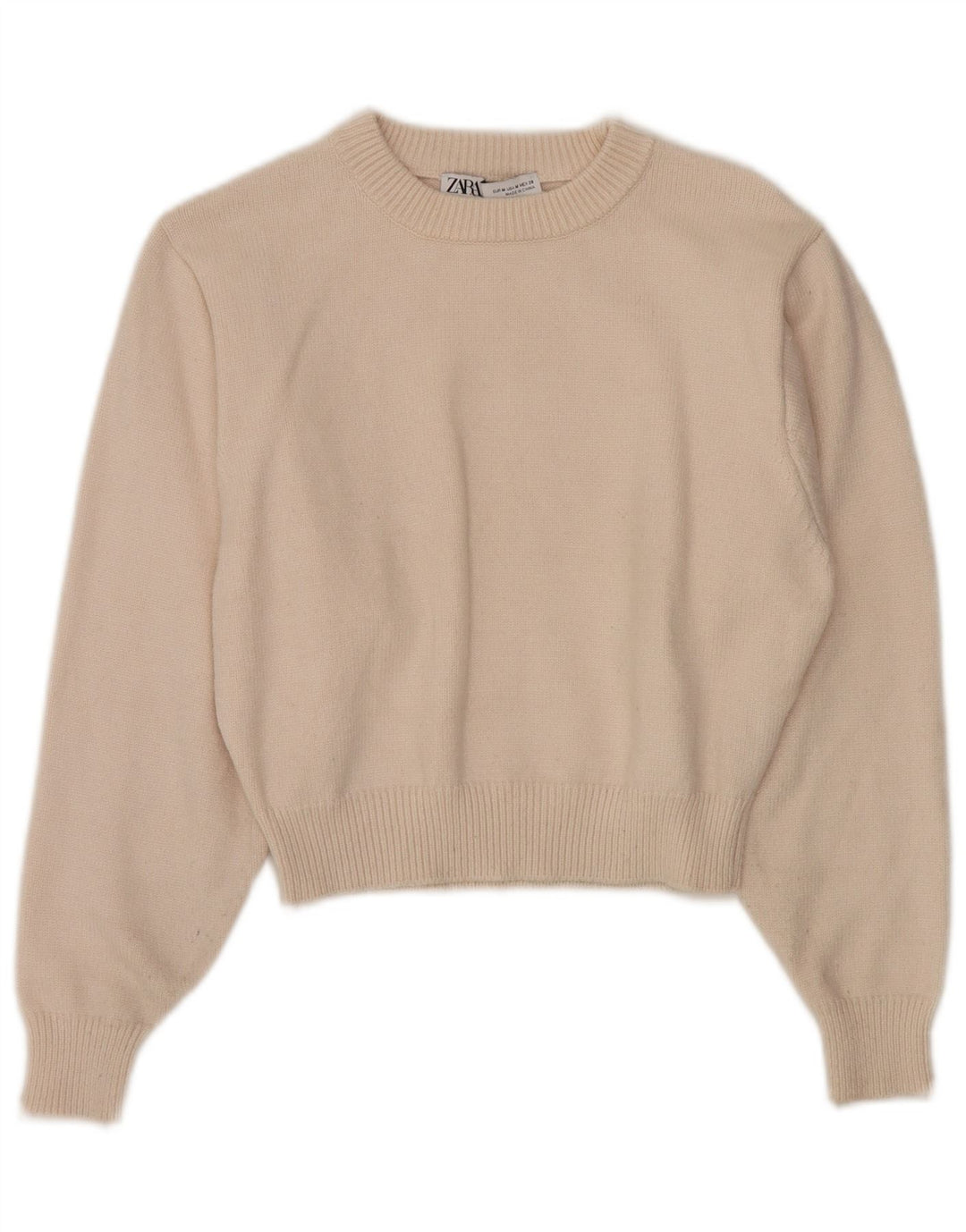 Maglione corto girocollo da donna Zara UK 12 Viscosa bianco sporco medio