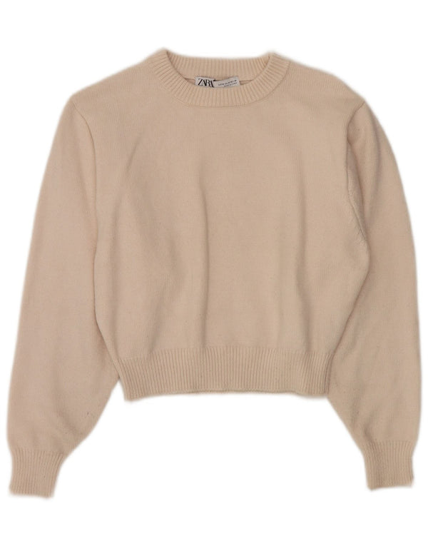 Maglione corto girocollo da donna Zara UK 12 Viscosa bianco sporco medio