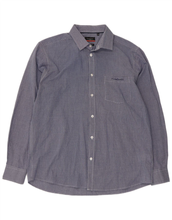 PIERRE CARDIN Camicia da uomo vestibilità regolare 2XL Poliestere a quadretti blu