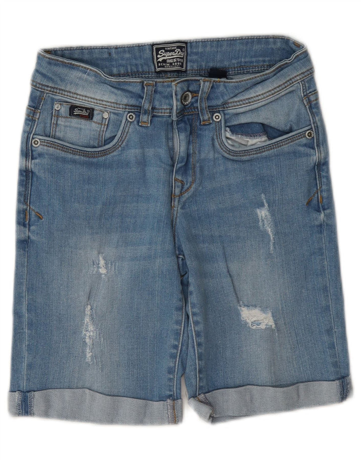 Pantaloncini di jeans invecchiati Superdry da donna W28 blu medio