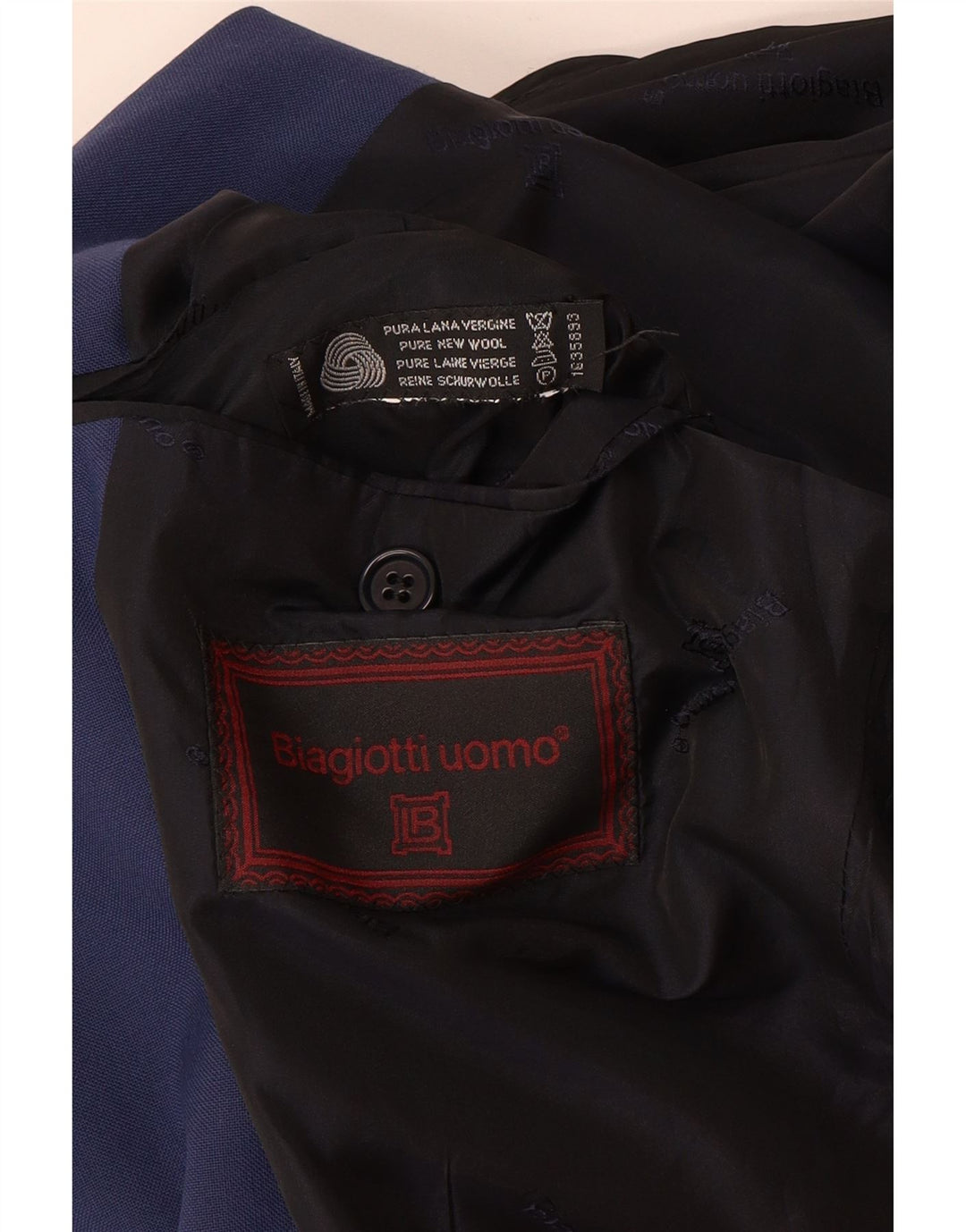 Biagiotti Giacca Blazer da Uomo a 2 Bottoni UK 38 Blu Medio in Lana Nuova