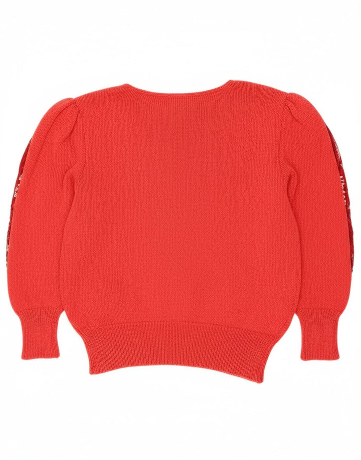VINTAGE Womens V-Neck Jumper Sweater UK 14 Medium Red Floral