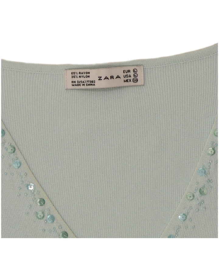 Top Zara da donna con maniche a 3/4 grande in rayon turchese