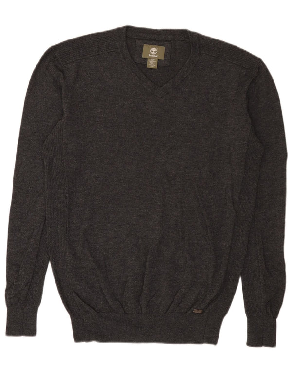 Timberland Mens Regular Fit V-Neck Jumper Sweater Small Grey Flecked Wool