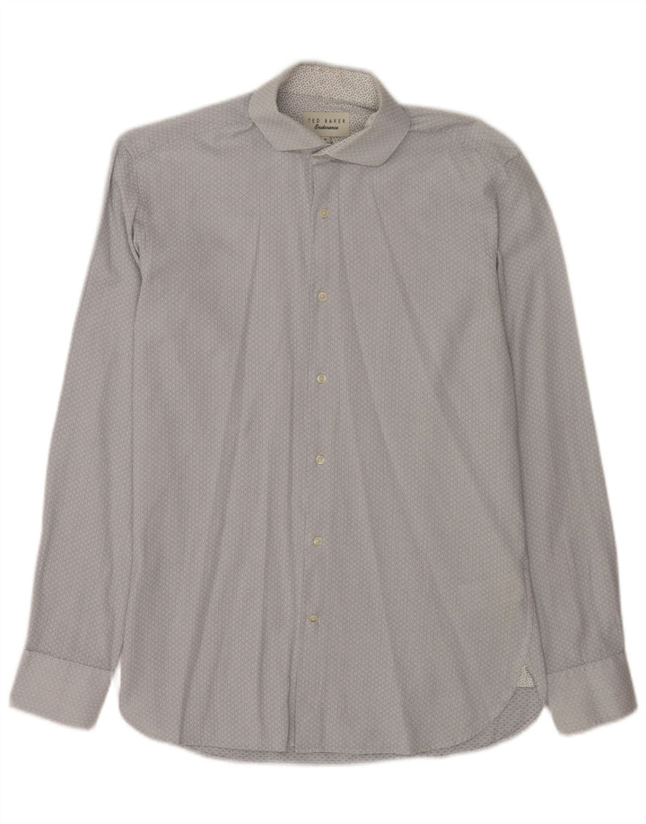 Camicia da uomo Ted Baker taglia 15 cotone geometrico blu medio
