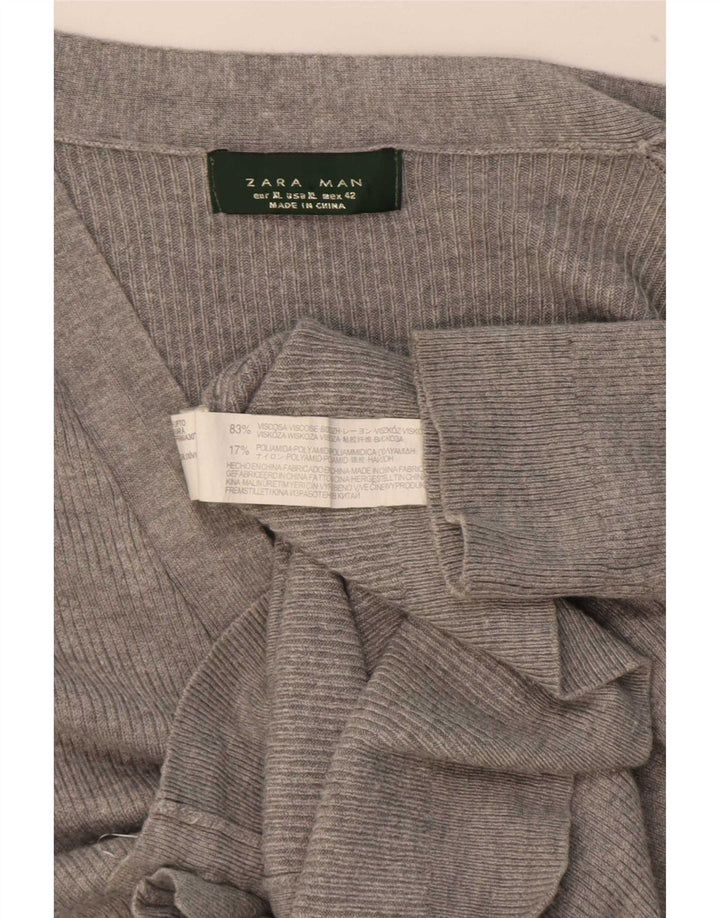 Maglione cardigan da uomo Zara XL in viscosa grigia