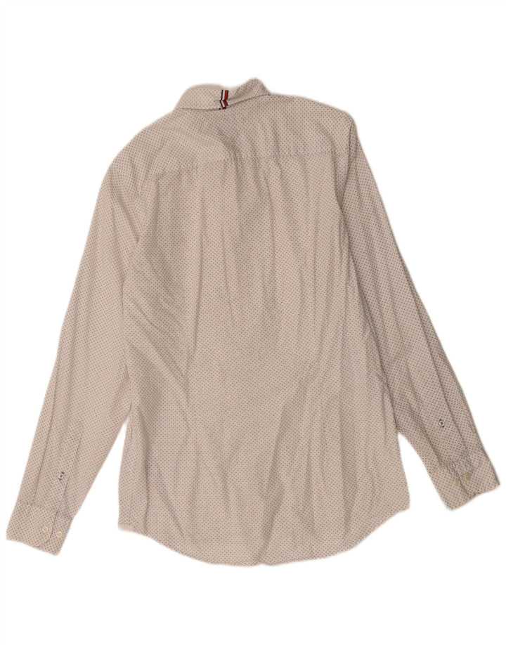 TOMMY HILFIGER Mens Slim Fit Shirt Medium Off White Spotted Cotton