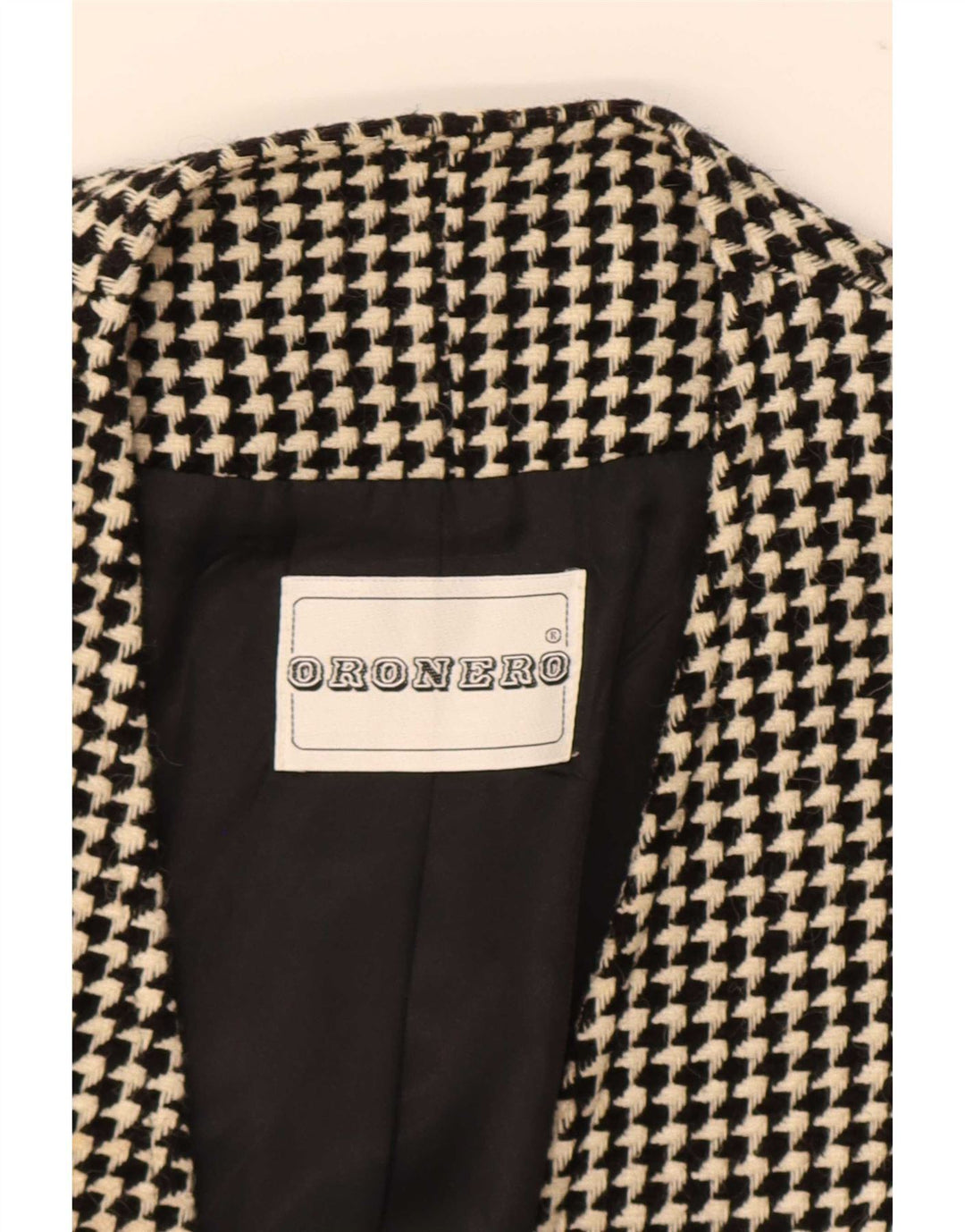 Giacca blazer vintage da donna a 1 bottone UK 14 lana pied de poule nera media