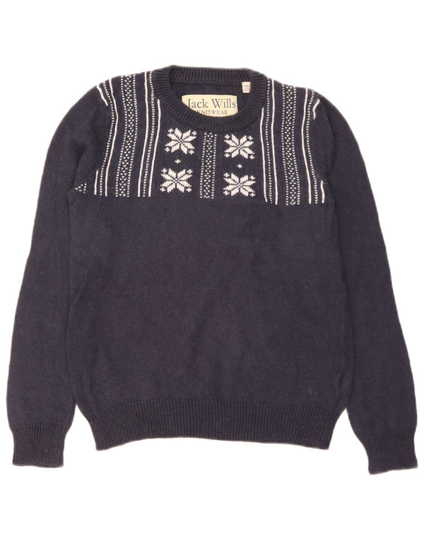 Jack Wills Womens Crew Neck Jumper Sweater UK 8 Small Navy Blue Fair Isle