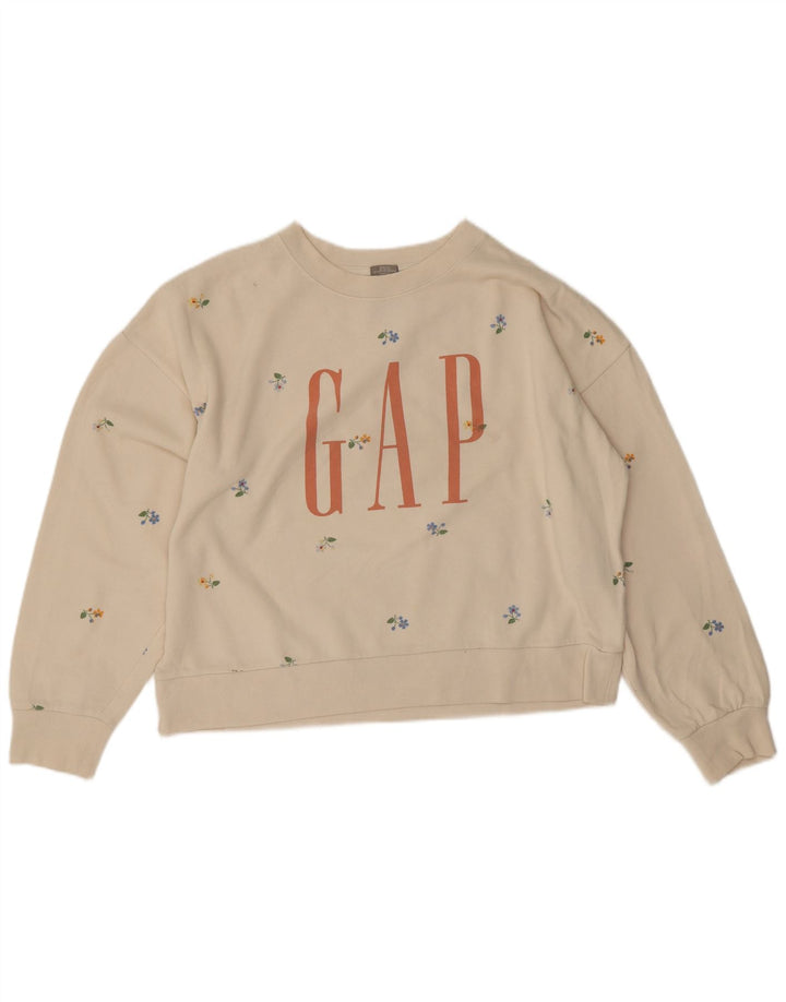 Felpa oversize con grafica da donna Gap, maglione UK 16, grande, bianco sporco, floreale