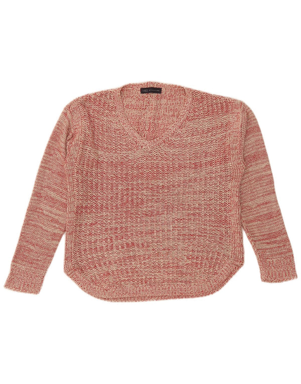 Maglione maglione con scollo a V da donna Marks & Spencer UK 14 grande rosso chiazzato
