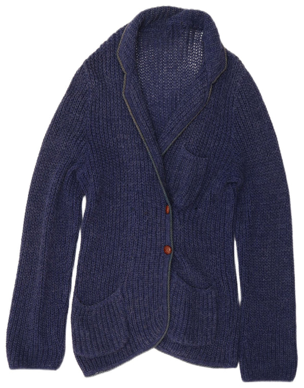 Maglione cardigan all'uncinetto da donna Marlane UK 16 grande blu navy