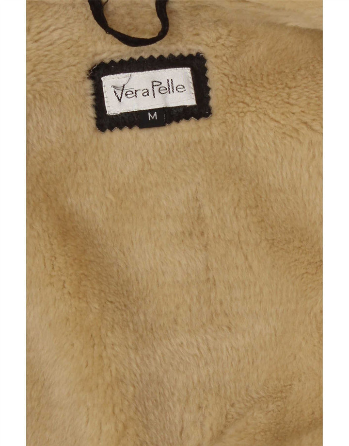 Giacca vintage in pelle Sherpa da uomo UK 38 Colorblock marrone medio