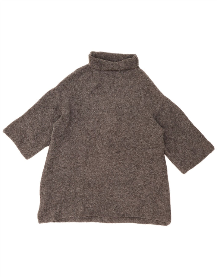 Maglione ZARA da donna oversize con collo alto e maniche a 3/4 UK 10 piccolo grigio