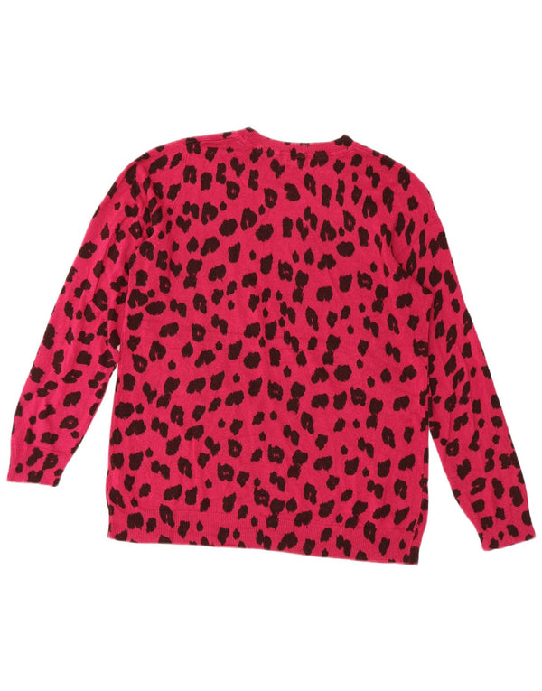 Maglione maglione girocollo da donna Marks & Spencer UK 22 2XL rosa stampa animalier