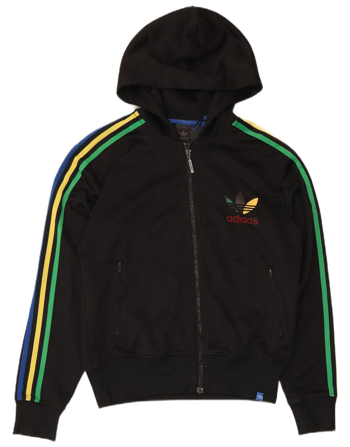 Maglione con cappuccio e zip Adidas da uomo in poliestere nero medio