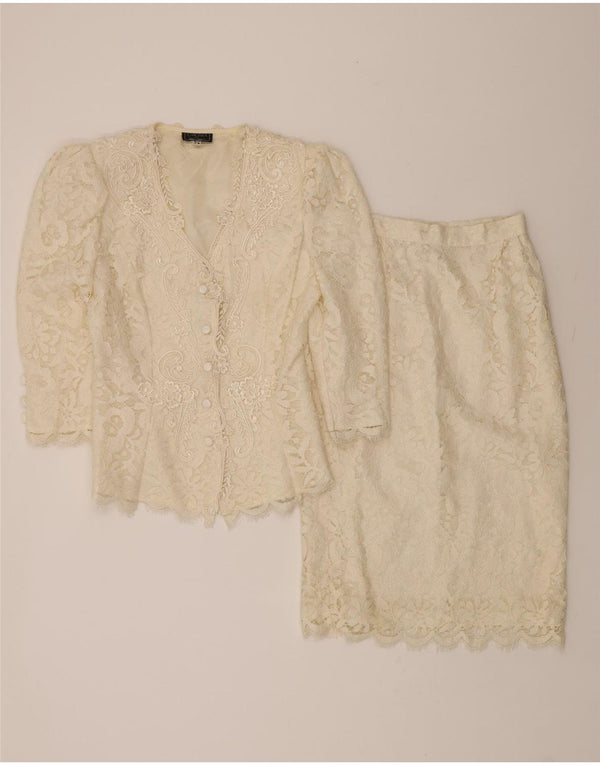 VINTAGE Womens 5 Button 2 Piece Skirt Set US 5/6 Medium W26  White Floral