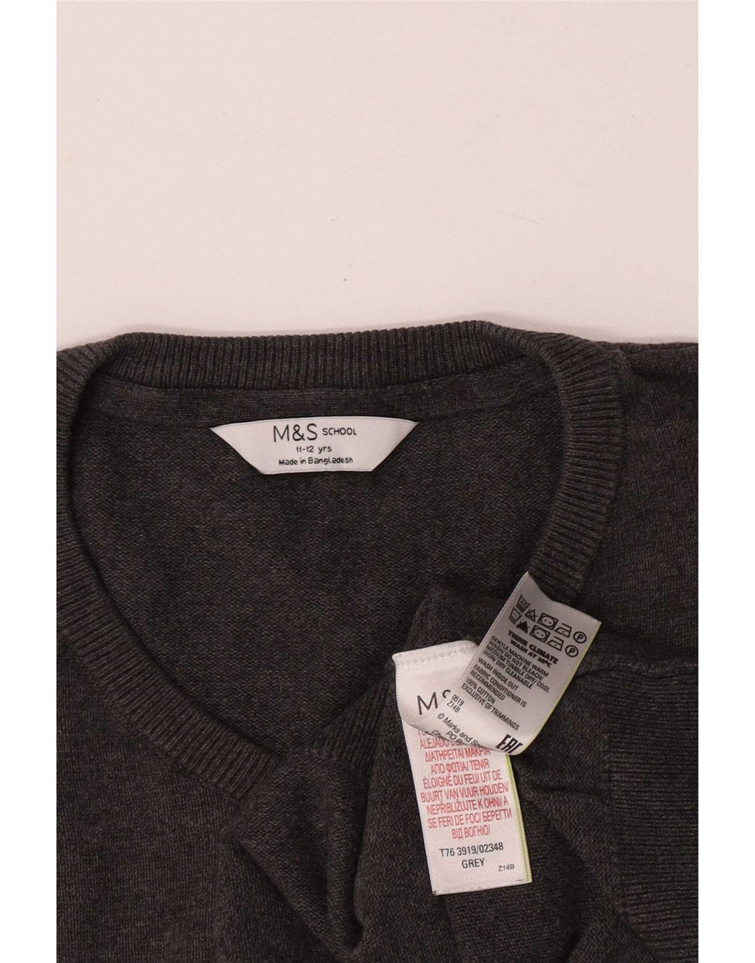 Maglione Marks & Spencer per ragazzi con scollo a V 11-12 anni in cotone grigio