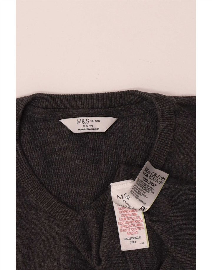 Maglione Marks & Spencer per ragazzi con scollo a V 11-12 anni in cotone grigio