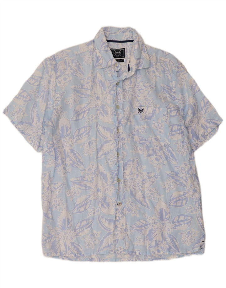 Crew Clothing Camicia a maniche corte da uomo in lino floreale blu medio