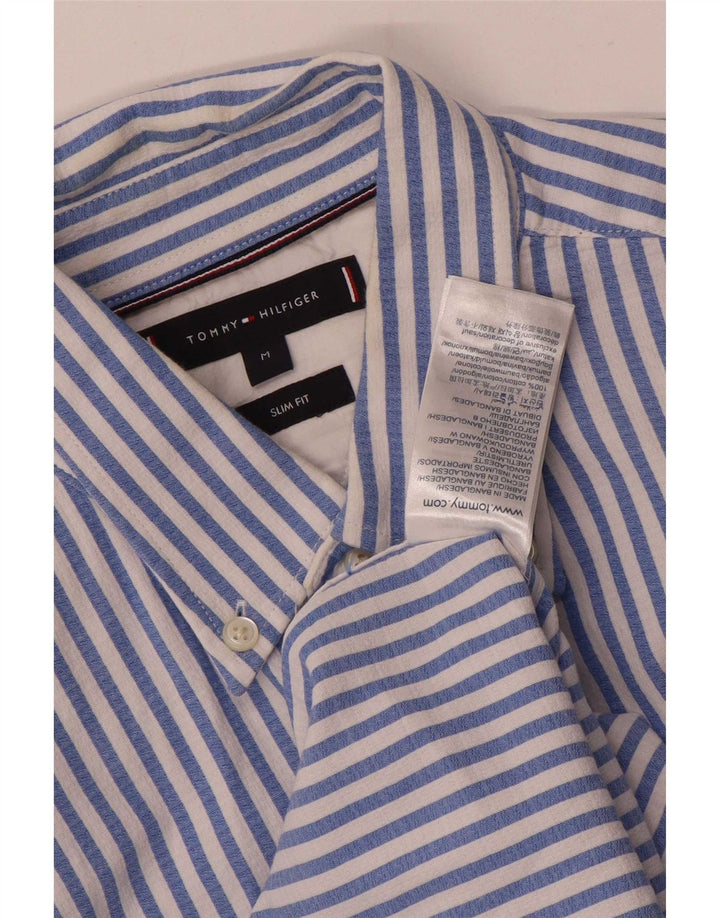 Camicia slim fit da uomo Tommy Hilfiger in cotone a righe blu medio