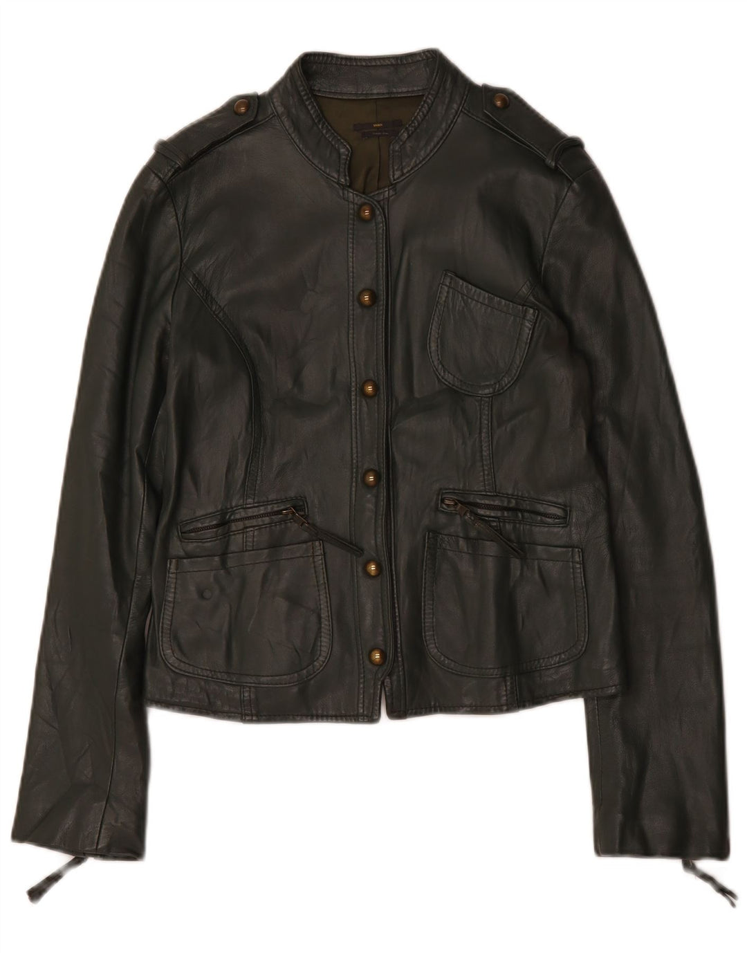 Giacca in pelle corta militare da donna Sasch UK 14 grande verde