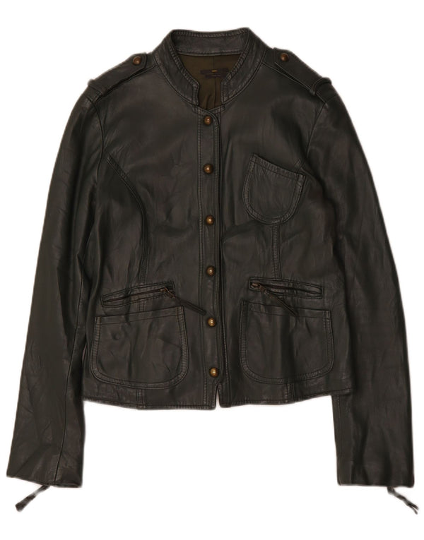 Giacca in pelle corta militare da donna Sasch UK 14 grande verde